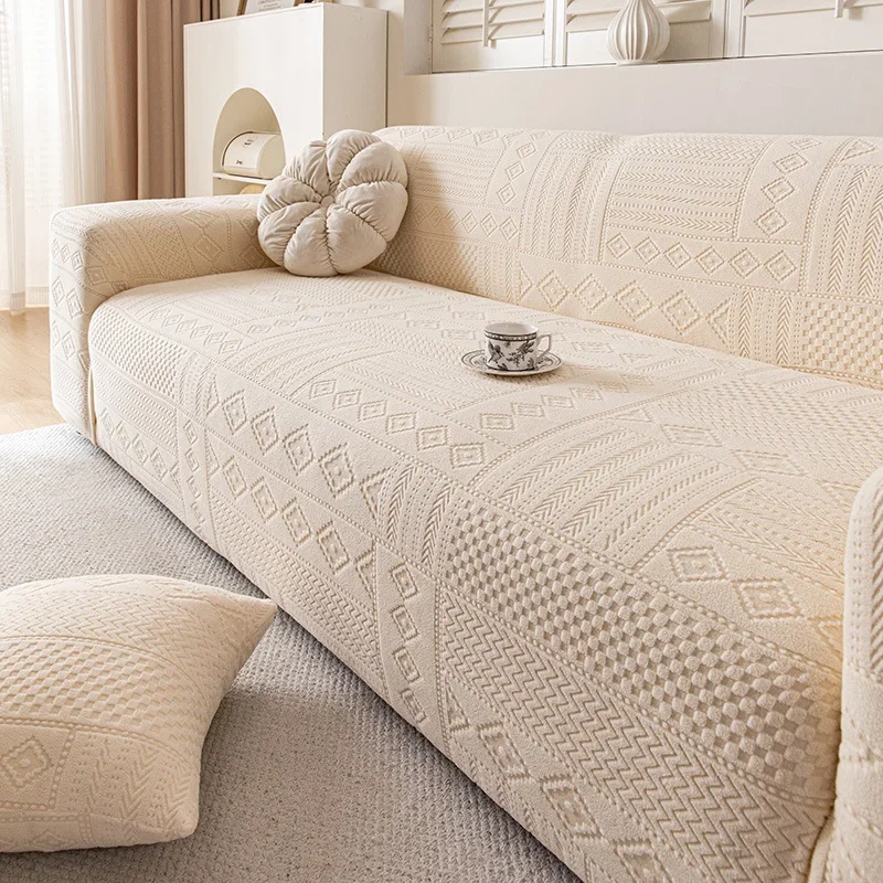 Elastic Universal Sofa Slipcover Knit Thicken Sofa Cover for Living Room Armchair Couch Cover L-shape Sofa Cover 1/2/3/4 Seater