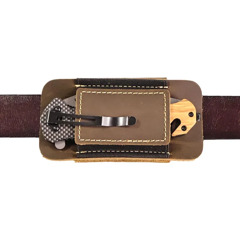 RIYAO Vintage Genuine Leather Folding Flick Knife Case Outdoor Work Waist Belt Pocket Knife Sheath Holder Portable Tool Cover