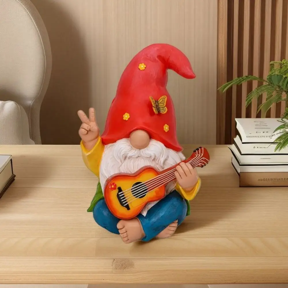 

Colorful Guitar Dwarf Statue Resin Crafts Cute Guitar Playing Gnome Statue Weatherproof Festival Hippie Gnome Figurine