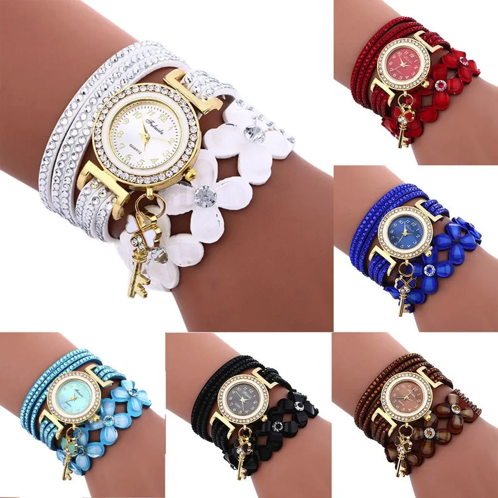 Montre-bracelet en cuir diamant pour femme, fleur de ficelle, montre-bracelet pour femme, mode décontractée