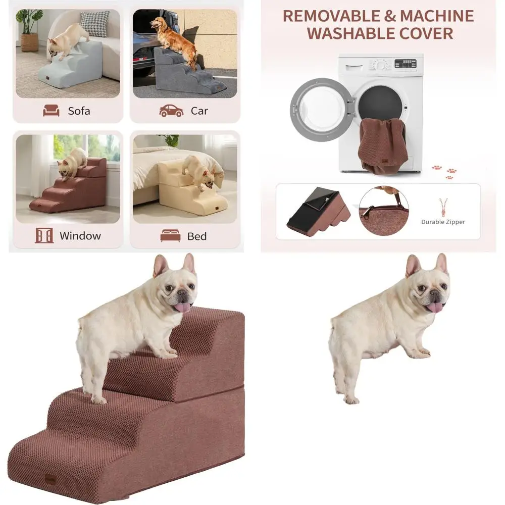 

4-ступенчатый пандус для собак для высоких кроватей и диванов, высота 19,7, пенопластовые ступени для маленьких домашних животных, нескользящий, коричневый