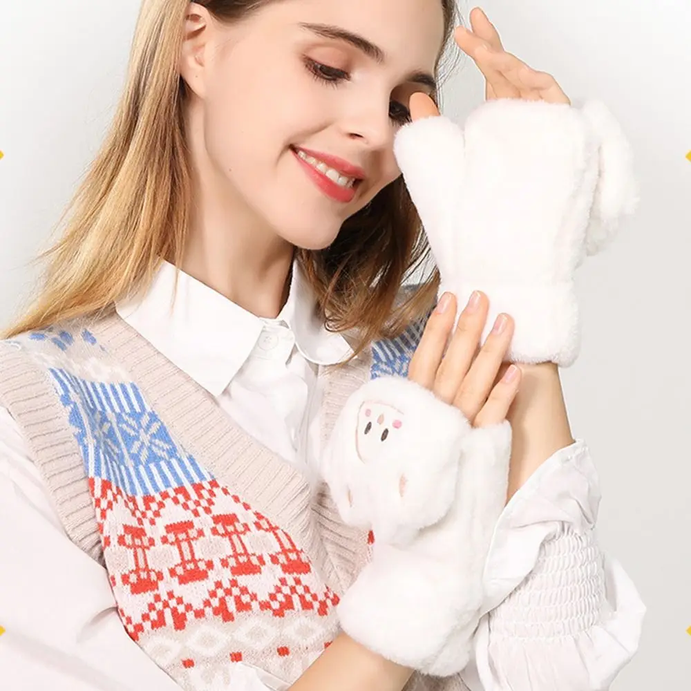 لطيف نصف اصبع قفازات الكرتون رشاقته الشتاء الوجه متابعة القفازات الدفء الباردة واقية قصيرة أصابع قفازات للنساء الفتيات