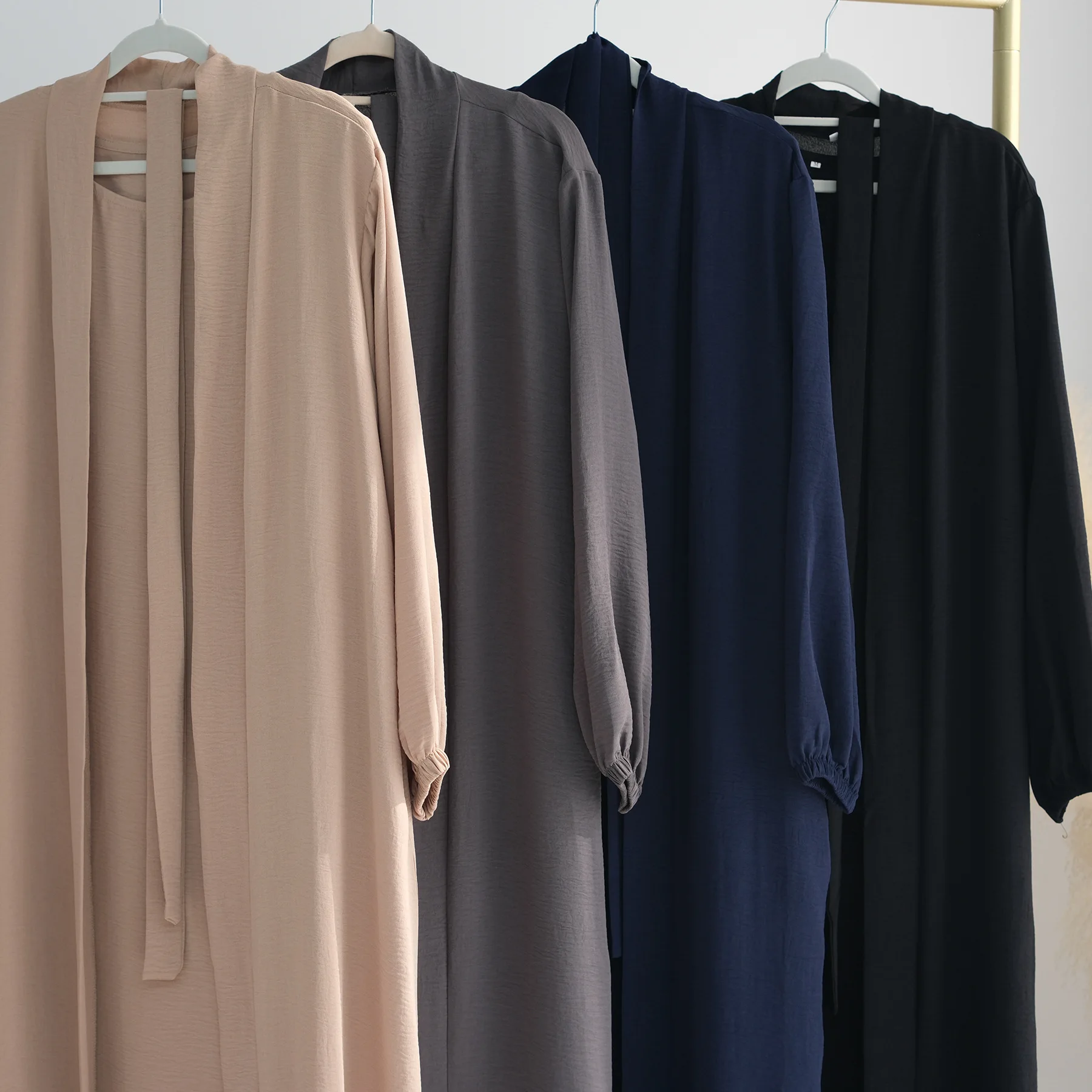 Abaya 2-delige set, bijpassende outfits voor moslimvrouwen, mouwloze jurk + kimono, bescheiden hijab-gewaad, islamitische kleding, Ramadan Eid