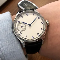 41mm GEERVO No Logo White Dial Blue Hands ST3600 Watch Mechanical Wind Movement Pilot Men's Watches GR02-22