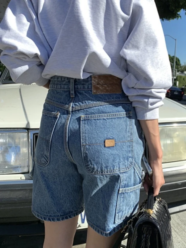 

Korean Style Candy Miss East Gate Short Jeans High Waist Straight Leg Short Pants Leather Tag Washed Summer Collection