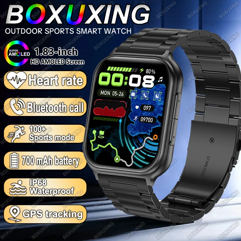 2026 Neue BOXUXING Sport-Smartwatch für Herren IP68 Wasserdicht Fitness-Tracker Herzfrequenz GPS-Tracking 700 mAh Akku BT-Anruf Smartwatch