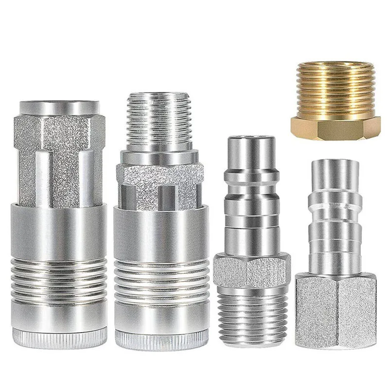 

(5Pcs) 1/2" NPT G Style Coupler Plug and Air Hose Reducer Bushing Kit S-224 For Require More Than 60 SCFM-Silver