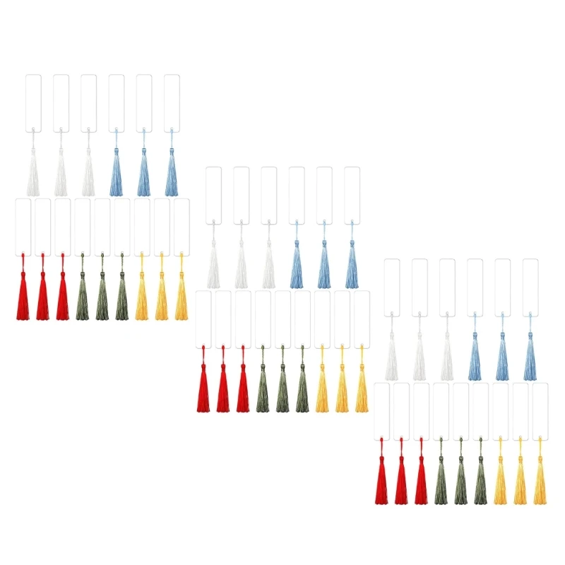 20CB 15/30/45Pcs Acrylic Bookmarks with Colorful Tassels Blank Craft Book Marks for DIY Craft Bookmarks School Art Project