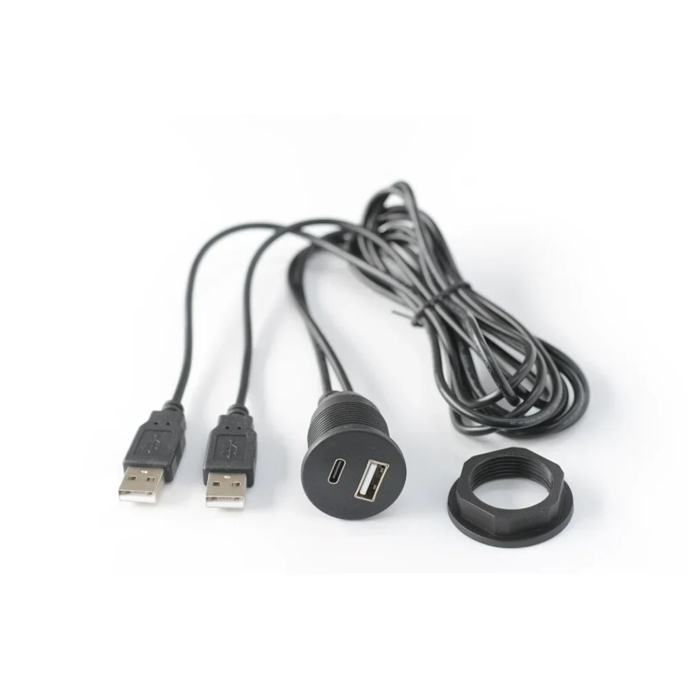 150cm USB2.0 Male To USB-A + Type-C Extension Cable For Vehicle Motorcycle RV Marine Audio Data And Power Transfer