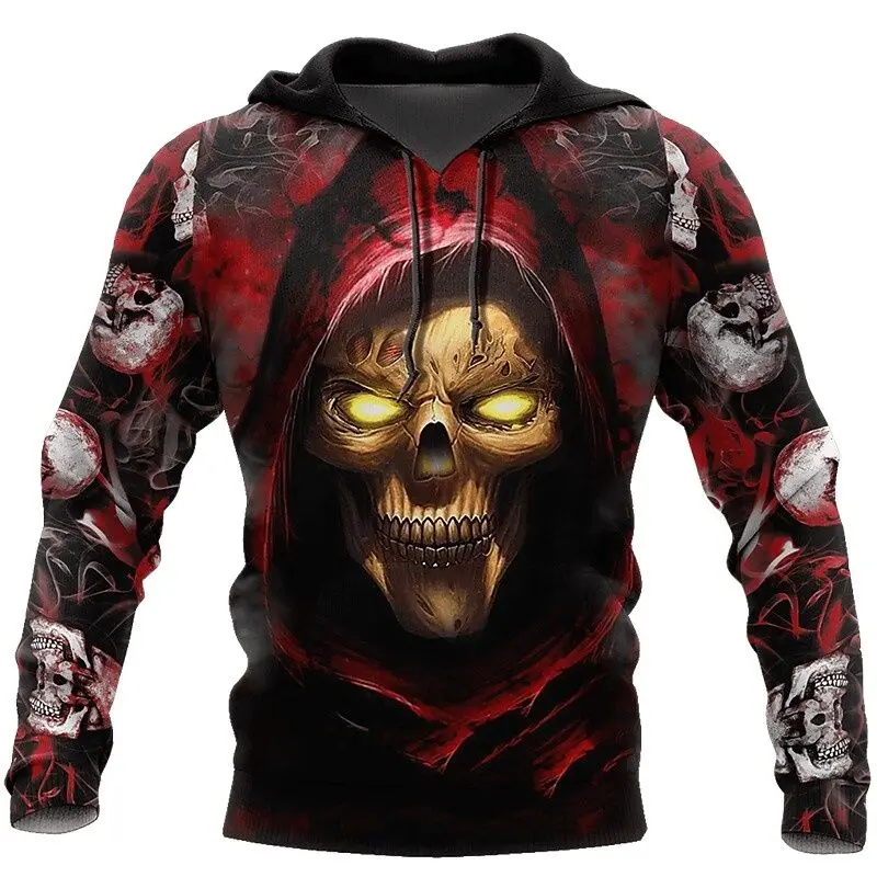 Trend Skull Pattern Printing Men Autumn Winter Loose Hoodie Comfortable Trending Products Hooded Sweatshirts y2k Hoodie Clothes