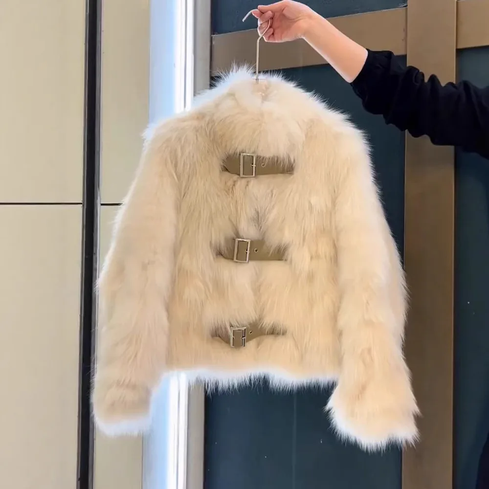 Jaket Mantel Bulu Imitasi Wanita Kerah Tegak Tebal Hangat Gaya Y2k Streetwear Elegan Pakaian Kerja Kasual 2026