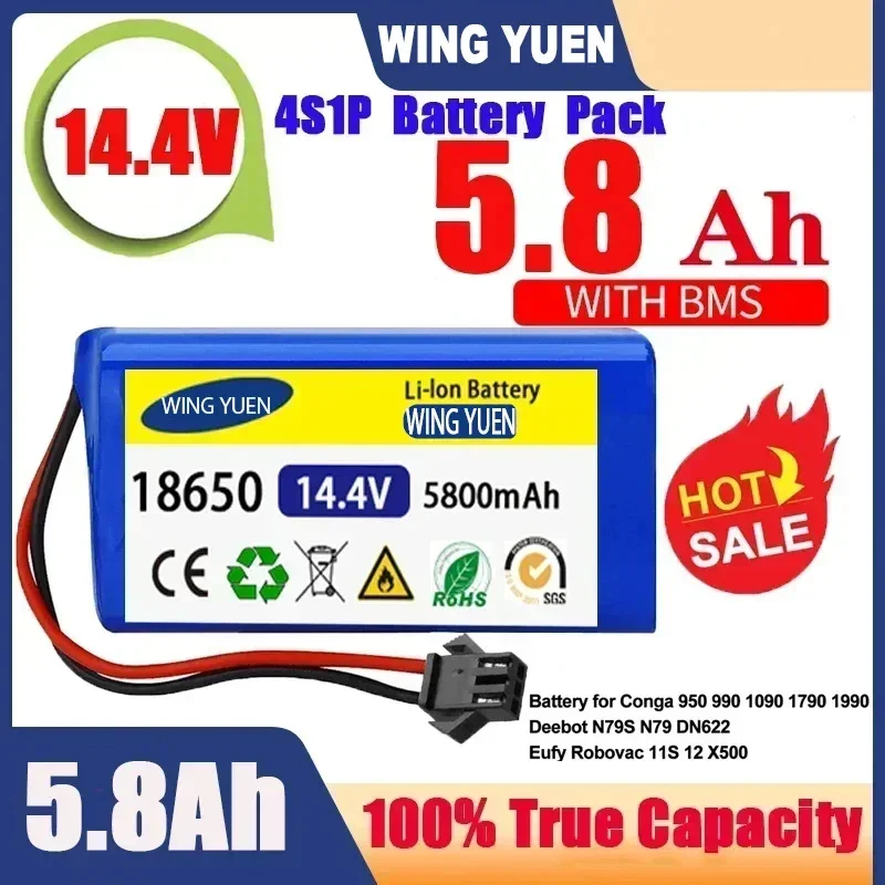 

18650 battery pack 14.4V 6800mAh lithium ion battery, suitable for Xiaomi G1 Mi Essential MJSTG1 robot vacuum cleaner,