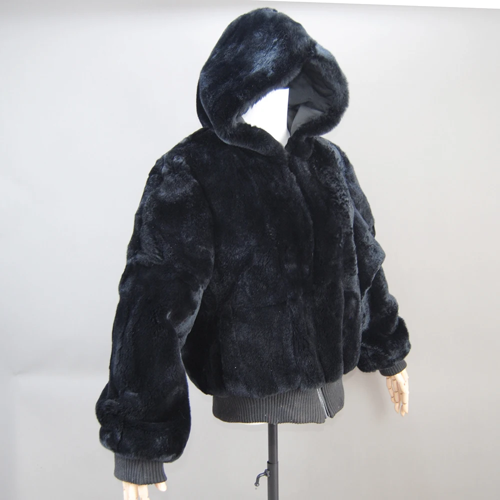 2024 Whole Skin High Quality Rabbit Fur Jacket Women\'s Rabbit Fur Coat Natural Wholeskin Fur Coat Hooded Fashion Rabbit Fur Coat