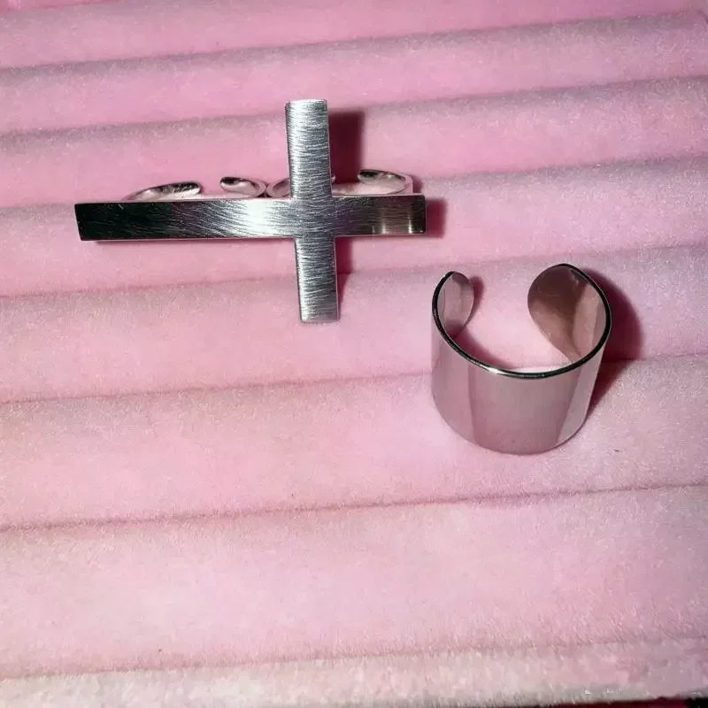 Punk Fashion Two Finger Cross Ring For Women Men Vintage Y2K Big Cross Open Ring Trendy Gothic Silver Color Finger Rings
