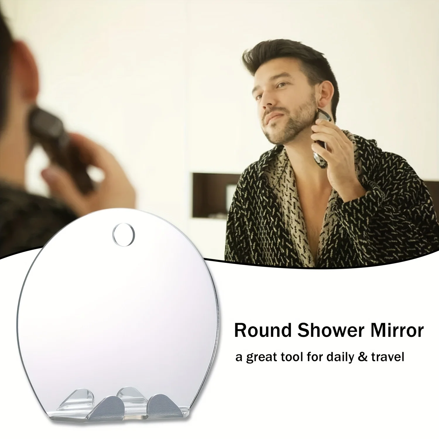 Portable handheld fog free mirror, shower mirror Shaving fog free bathroom mirror, Makeup beard beauty and travel rectangle
