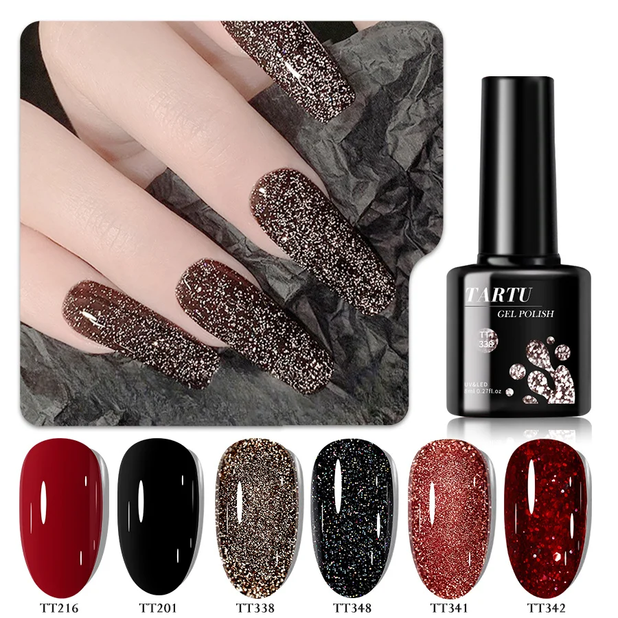 مجموعة طلاء أظافر جل مكونة من 6 قطع، أخضر وأحمر وبني لامع عاري 6 ألوان طقم طلاء جل شبه دائم، نقع بالأشعة فوق البنفسجية/Led، مانيكير فن الأظافر