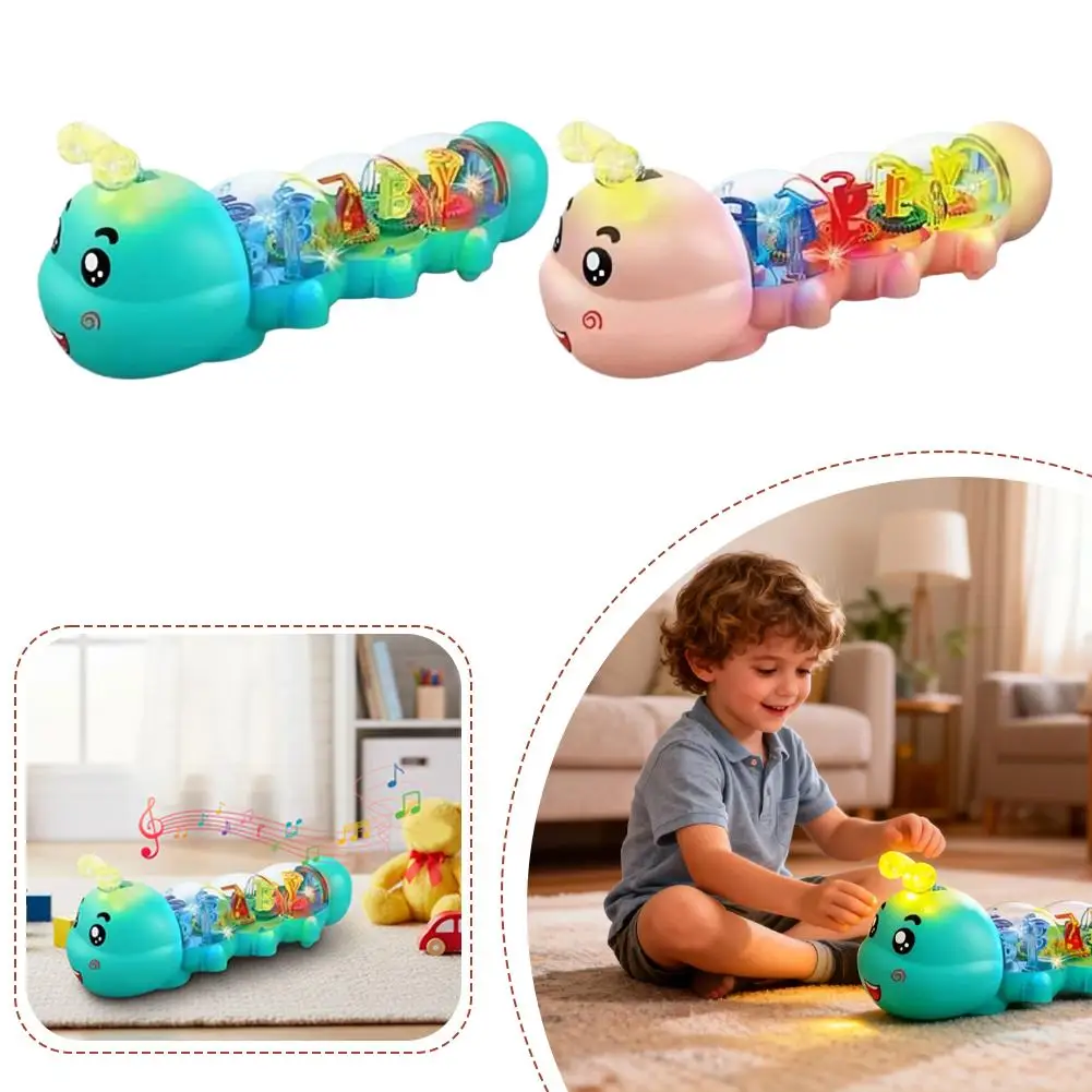 Electric Omnidirectional Caterpillar Toy Creative Cartoon Animal Smart Caterpillar Toy For Children Music Light Gear Caterpillar