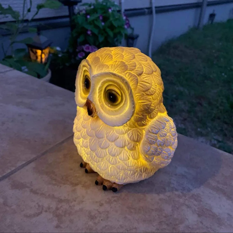 Creative Cartoon Resin Crafts Owl Statue Light Solar Light Outdoor Courtyard Garden Animal Personalized Ornament