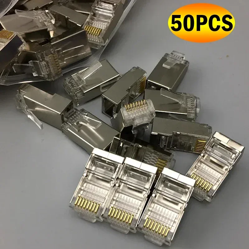 10/50Pcs CAT7 Cat6 CAT5 Shielded No Pass Through RJ45 Modular Plug Network Connectors UTP 30μ Gold-Plated End for Ethernet Cable