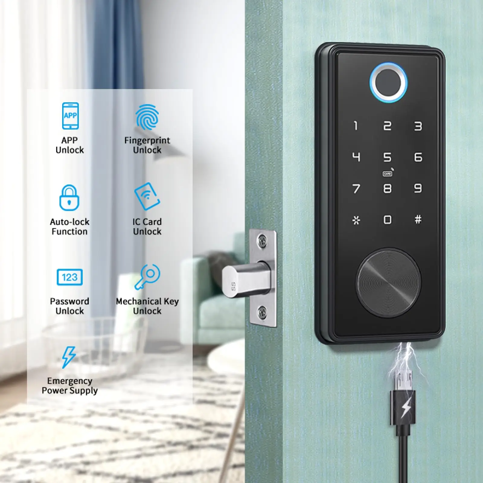 Smart Lock Fingerprint Door Lock Keyless Entry Door Lock ttlock app Control Electronic Touchscreen Keypad Smart Deadbolt lock