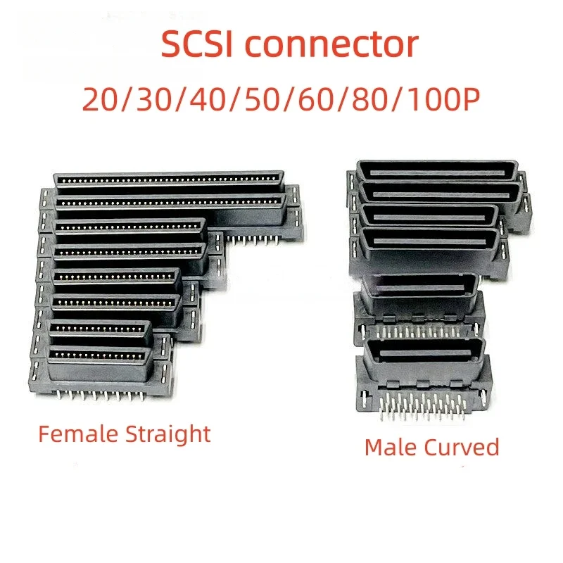 10PCFull Plastic SCSI Servo Connector Welding Plate Male and Female Seat 30P 40P 50P 60P 80P 100 Pin Slot Straight Curved Needle