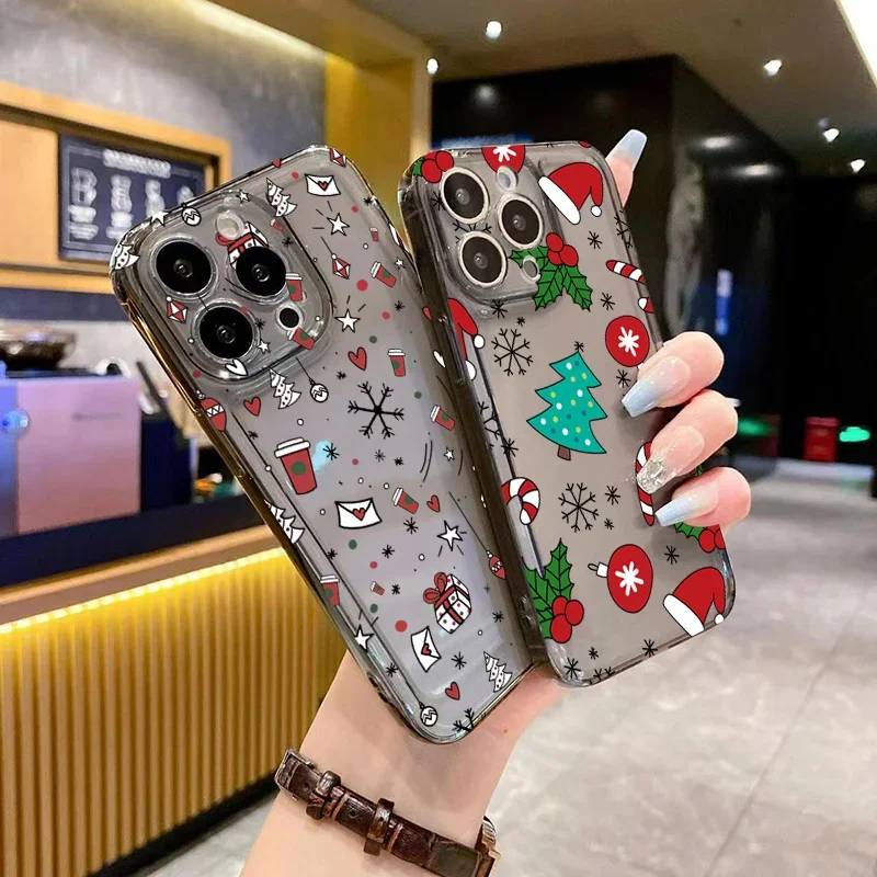 Christmas Santa Snowman Elk Door Pattern Phone Case For iPhone 16 15 14 13 12 11 Pro Max Mini 7 8 Plus Cartoon Soft Cover Fundas