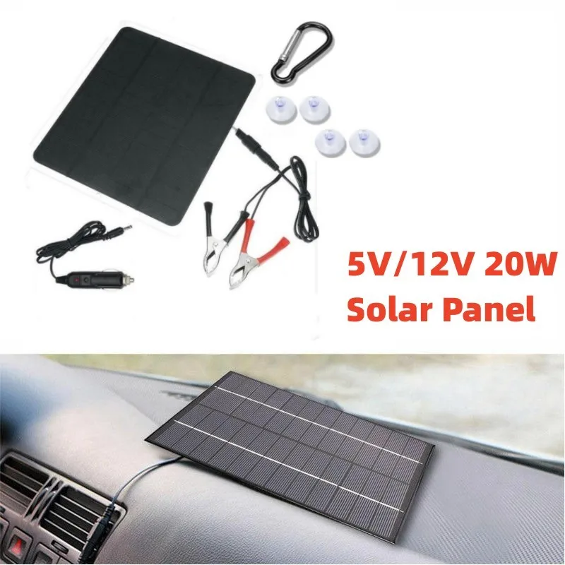 3in1 5V/12V Multi-use with Clip Solar Panel Charger Car Motorcycle Portable Solar Panels USB solar charging for Outdoor phone