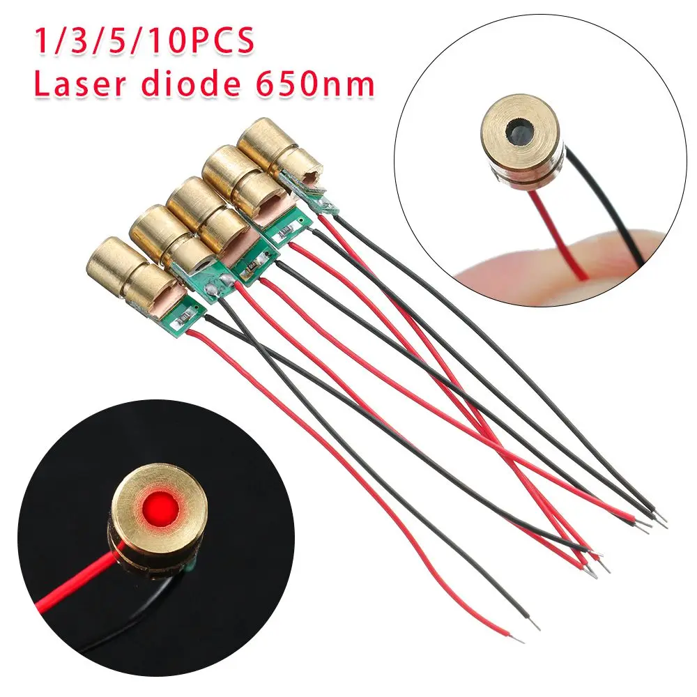 1/3/5/10pcs Laser diode 650nm 6mm 3V 5 million watt Adjustable Laser Dot Diode Module Red Copper Head