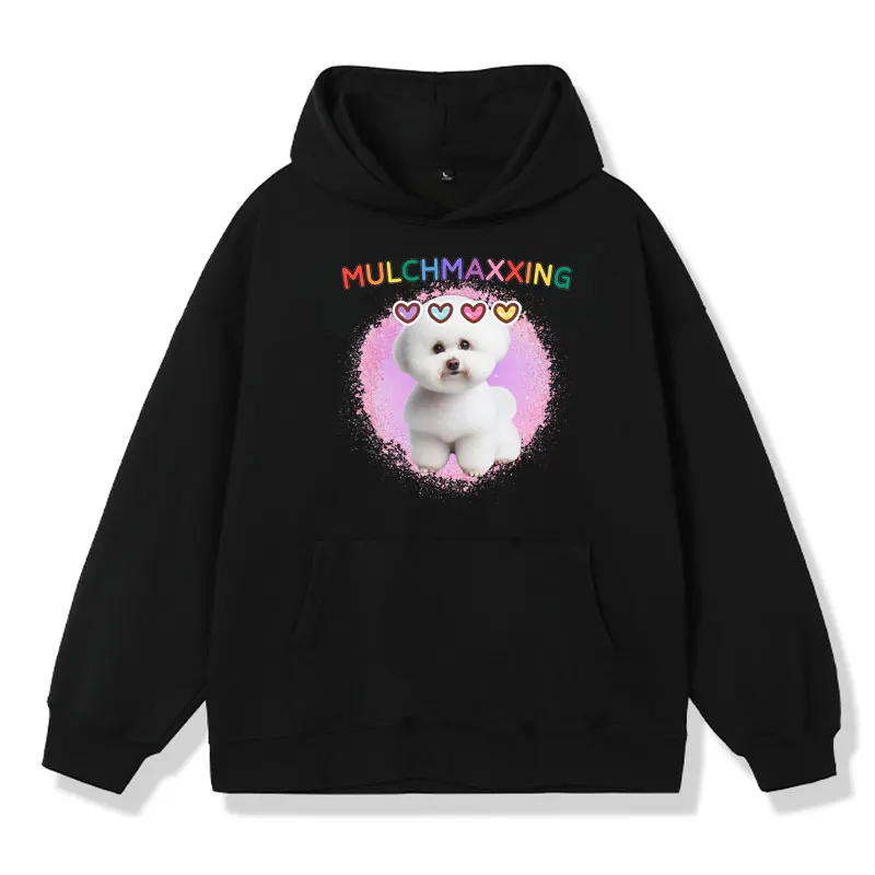 

Funny Mulch Gang 4 Life White Puppy Dog Meme Print Hoodie Male Cute Kawaii Fun Oversized Graphic Sweatshirt Casual Loose Hoody