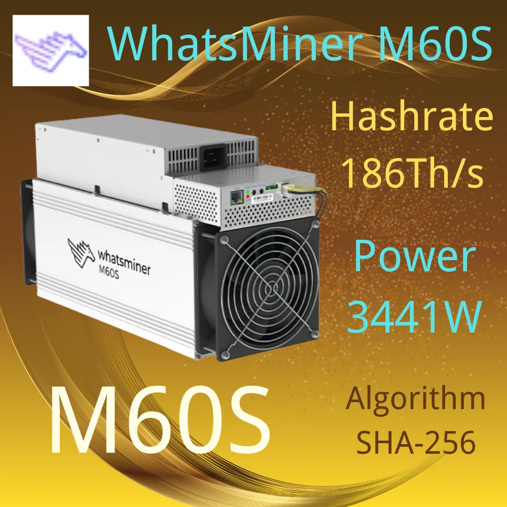 New Whatsminer M60S 180Th/s 182T 184T 186T 188T Bitcoin Miner 18W/T MicroBT Mining SHA-256 Algorithm, Free Shipping