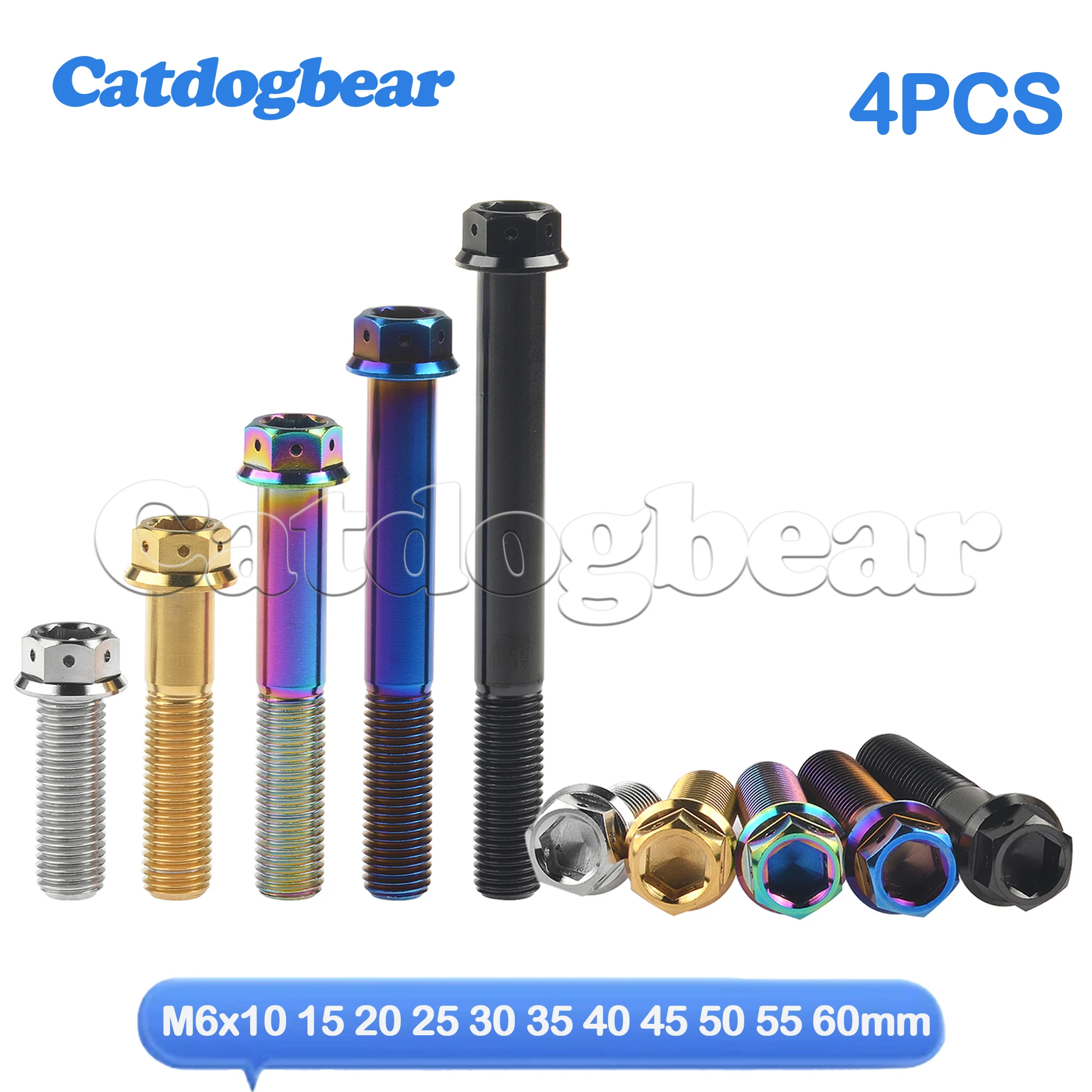 

Catdogbear 4 шт. титановые винты M6x10 15 20 25 30 35 40 45 50 55 60 мм фланцевые болты с головкой под торцевой ключ