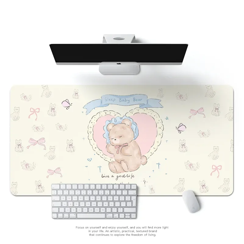 New Love Pillow Bear Pu Leather Mousepad Office Desk Mat Mouse Pad Computer Speed Type Carpet Mat Player Laptop Keyboard Cartoon
