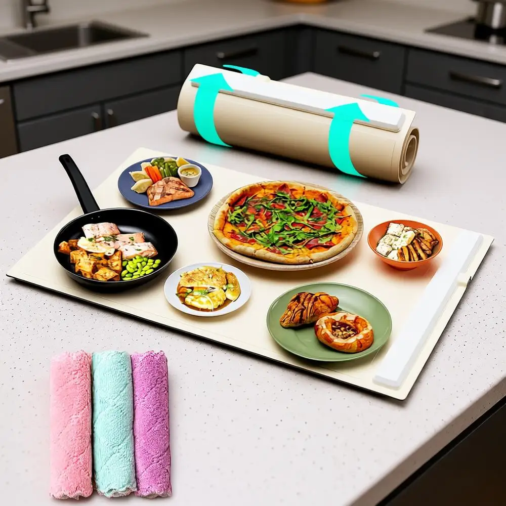 

Portable Rollable Food Warmer, 3-Temp Settings, Auto-Off, Premium Nano-Mat for Parties in Beige