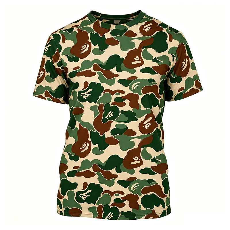 Camouflage Trendy short-sleeved T-shirts for men and women popular summer style versatile slim-fitting printed round neck tops