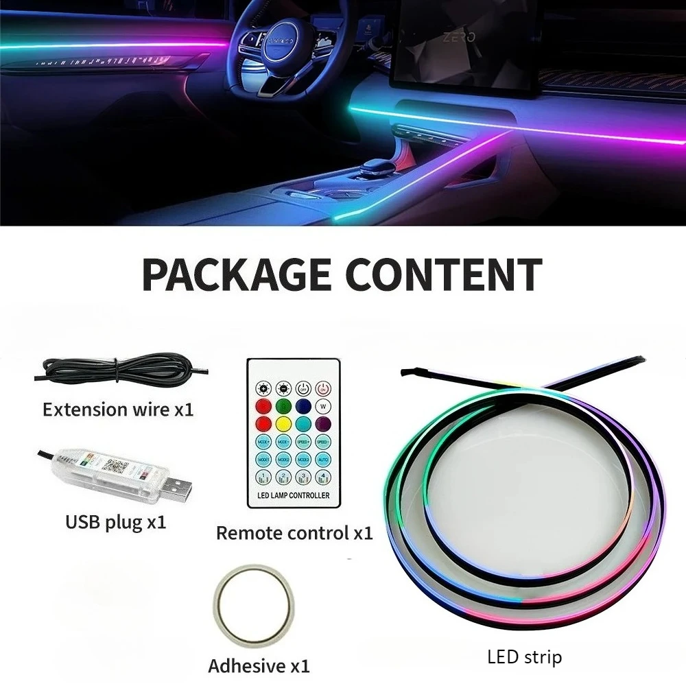Interior Car LED Strip Lights with Wireless APP Control Car Ambient Lights Interior RGB 2 in 1  Atmosphere Light Acrylic Strips