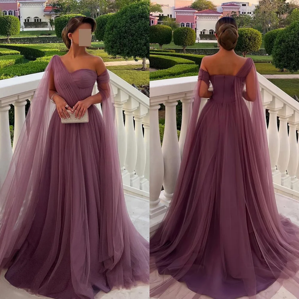 Robe de graduation froncée en tulle, robes longues, une épaule, occasion sur mesure, A-ligne