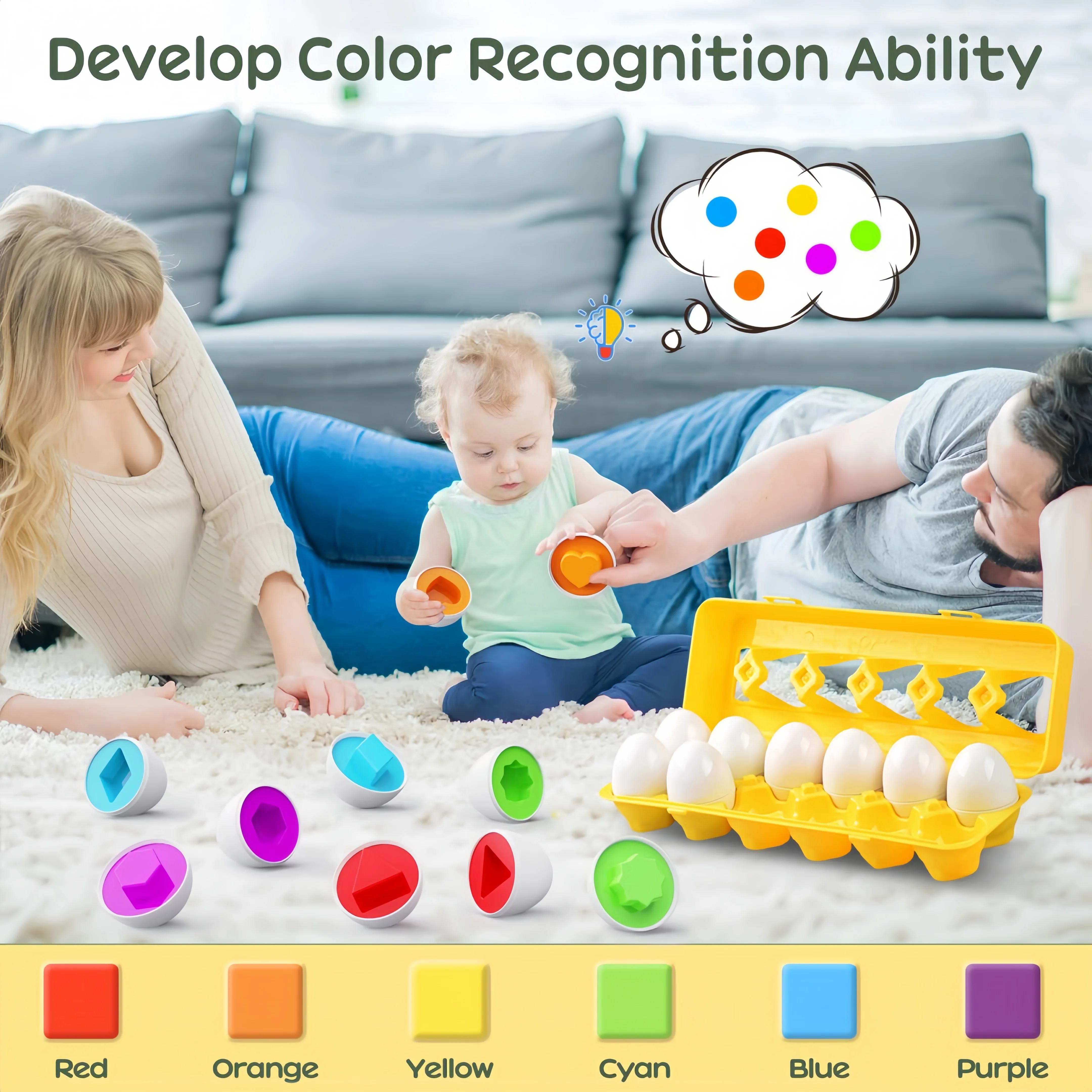 Bijpassende eieren speelgoed kleur- en vormherkenning sorteerder puzzel, Montessori speelgoed voor baby paasreizen bingospel, zintuiglijk vroeg