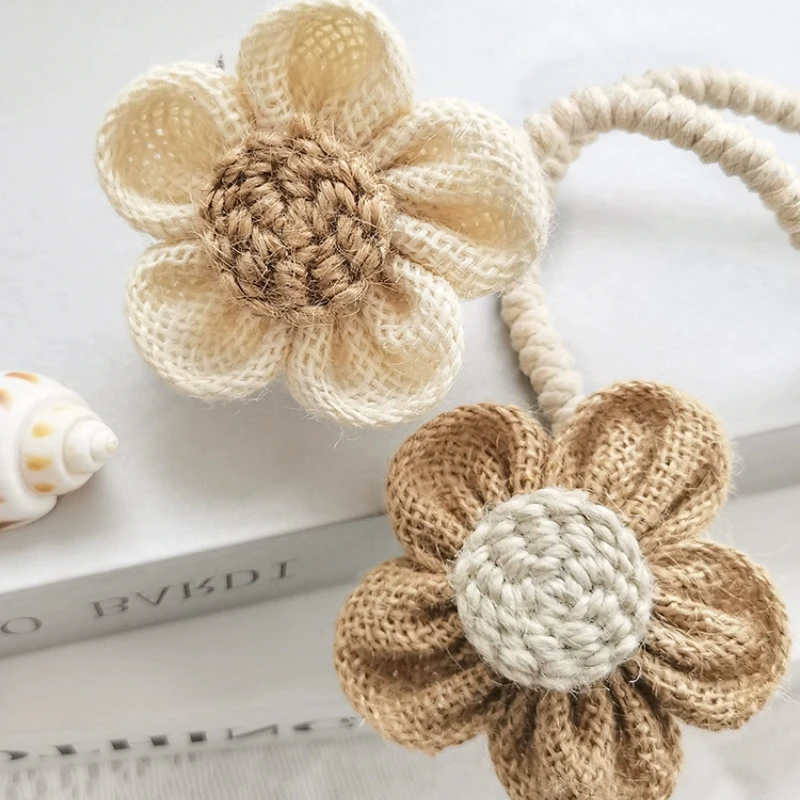 2pcs Hemp Rope Flower, Curtain Binding Rope Punch-free Curtain Clip Modern Simple Curtain Buckle Curtain Tieback Curtain Holdbac