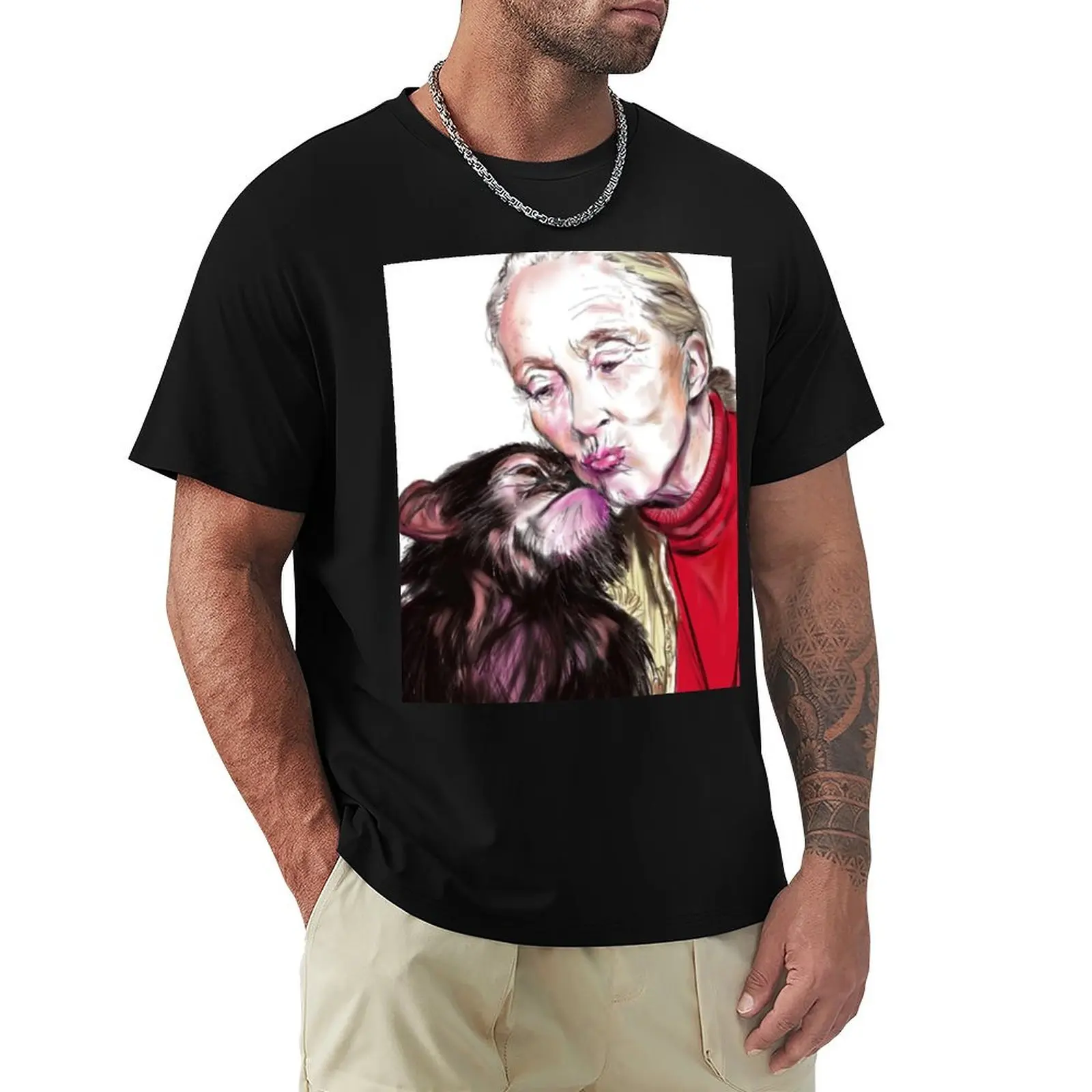 

Jane Goodall - Chimp Kissies T-Shirt summer tops T-shirts man summer top anime figures funny t shirts for men