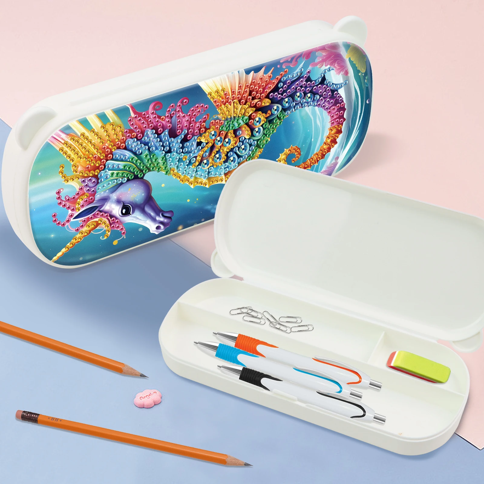 Diamond Art Painting pencil box Kits for Adults,DIY seahorse Diamond Art pencil box Case Storage Organizer for Stationery gifts view 5
