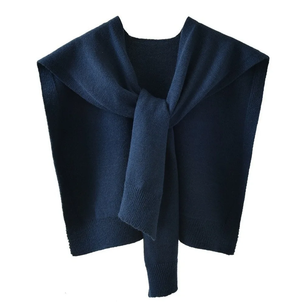 

Fashion Knitted Design Knitted Shawl Thin Solid Color Fake Collar Neck Guard Knotted Shoulder Scarf Women