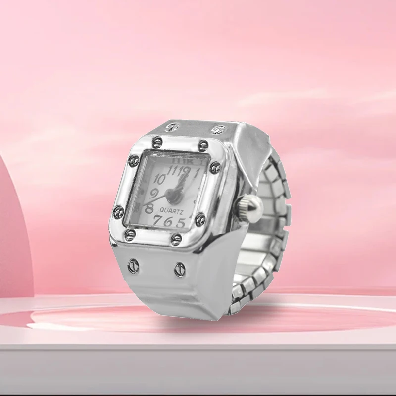Creative Alloy Shell New Hot Selling Compact Finger Square Arabic Numeral Scale Dial Couple Men's And Women's Ring Watch