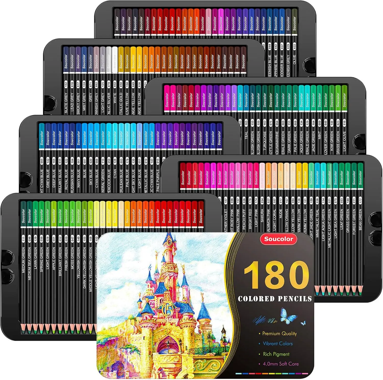 

180-Color Artist Colored Pencils Set for Adult Coloring Books, Soft Core Professional Drawing Pencils with Gift Tin Box