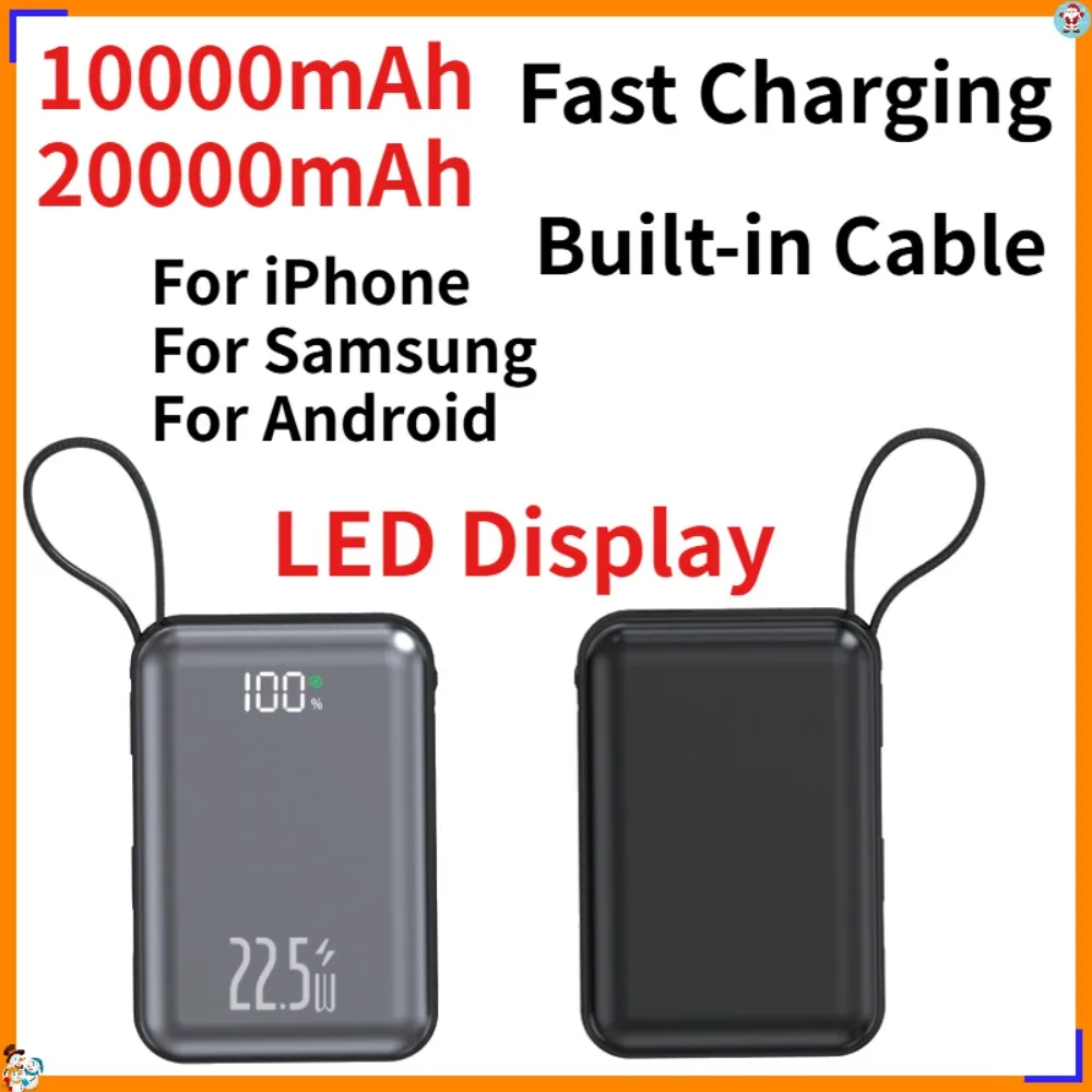 20000mAh Power Bank Fast Charging Built-in Cable USB C Portable External Battery LED Display for iPhone Samsung PowerBank