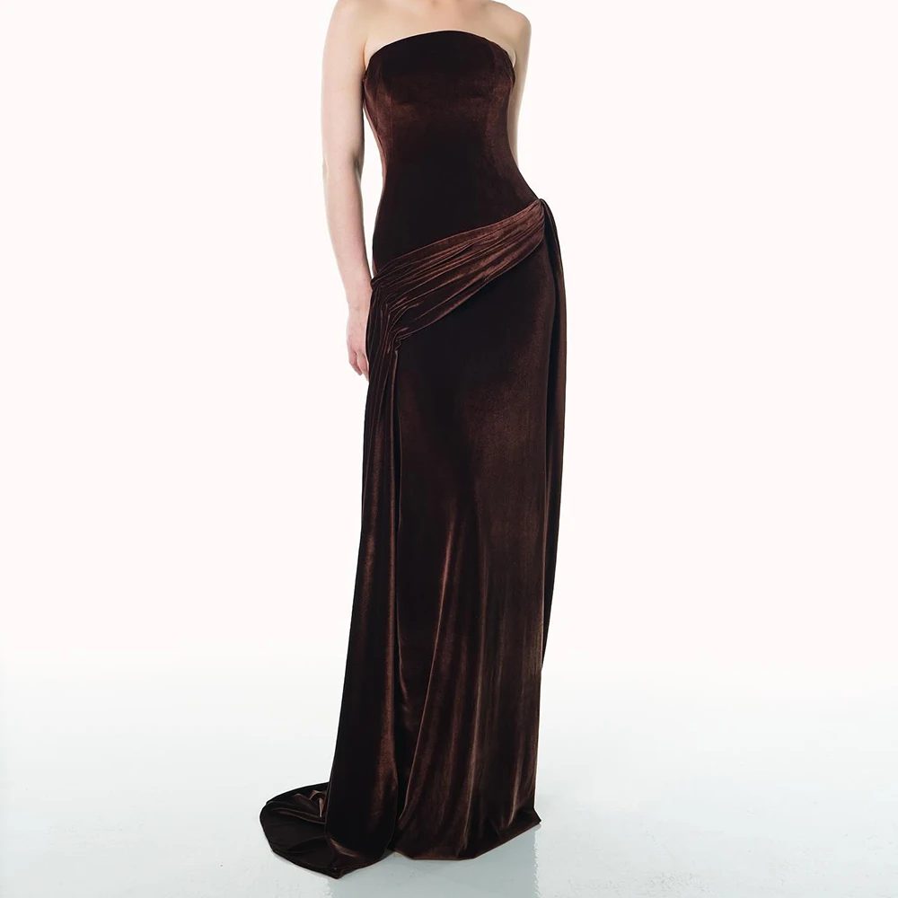 

Customized Mermaid Evening Dresses Floor-length Strapless Sleeveless Prom Gown Fashion Pleat Simple Draped Backless Party Gown