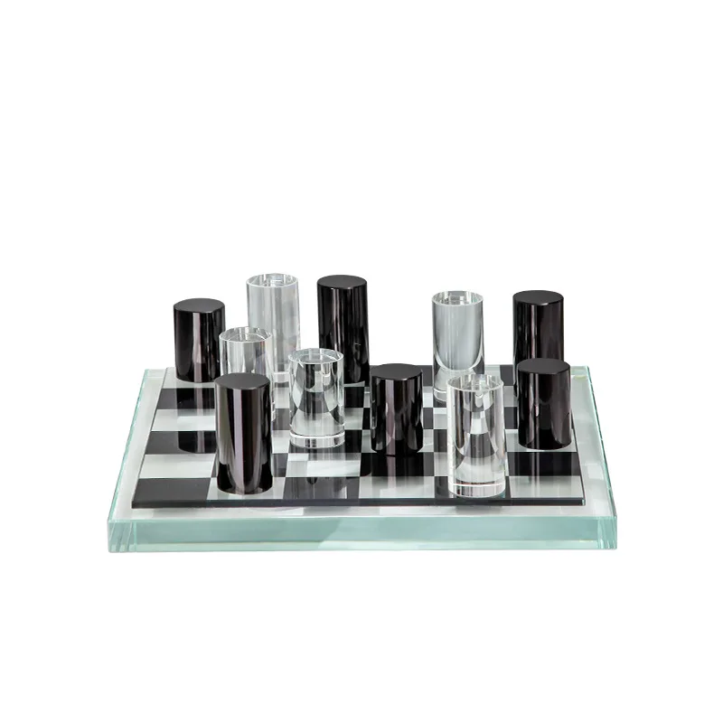 European crystal chess ornaments, home black and white high-end chess board glass