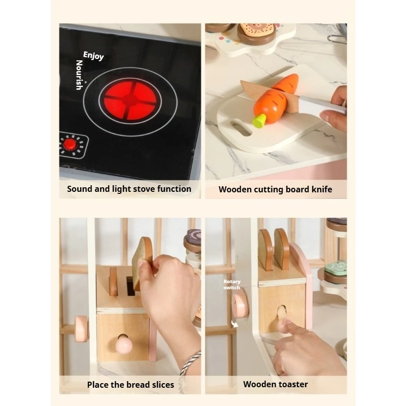 Maison de jeu de Simulation en bois pour enfants, réfrigérateur rose, ensemble de jouets ménagers de cuisine, jouet de Simulation éducatif pour l'éducation précoce