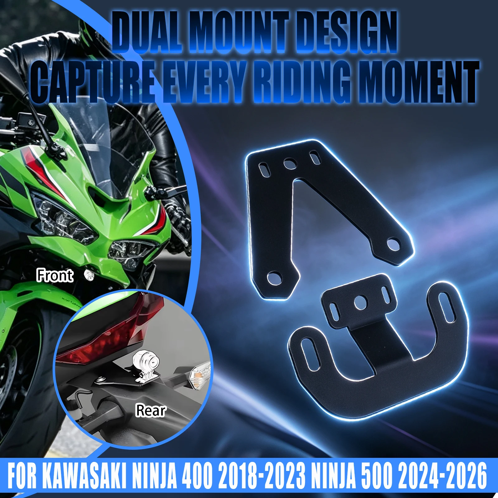 Motorcycle Front And Rear DVR Data Logger Navigation Bracket Holder For Kawasaki Ninja 400 2018-2023 Ninja 500 2024-2026