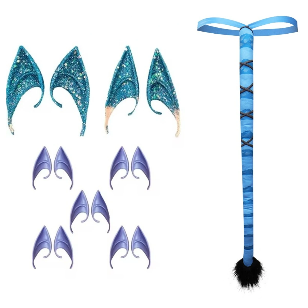 Avatar Cosplay Neytiri Jake Sully Fantasia Tail Elf Ear Disguise Costume Prop Accessories Halloween Carnival Party Suit Prop