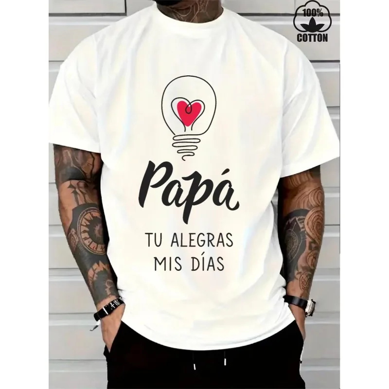 

Papá Tu Alegras Mis Días T Shirt Fathers Day Gift Spanish Dad Graphic Tee Heart Lightbulb Design Family Love Casual Top